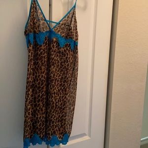Cheetah print mesh chemise with blue trim